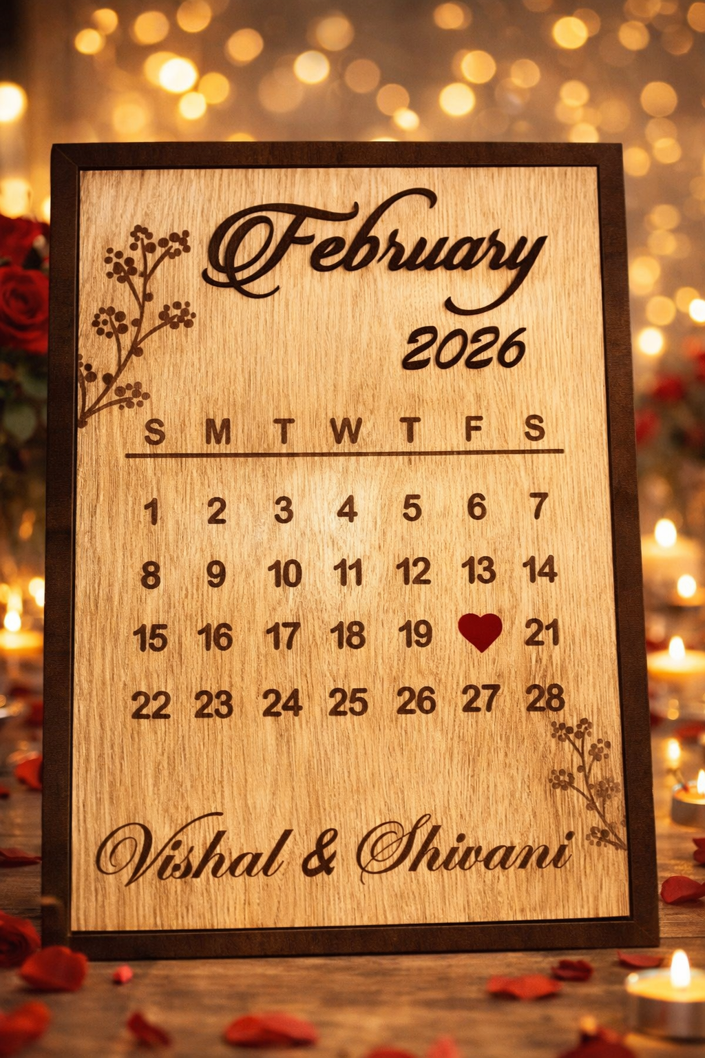 Personalized Wooden Calendar Frame with Special Date Highlight
