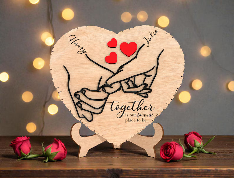 Personalized Heart Couple Wooden Table Decor