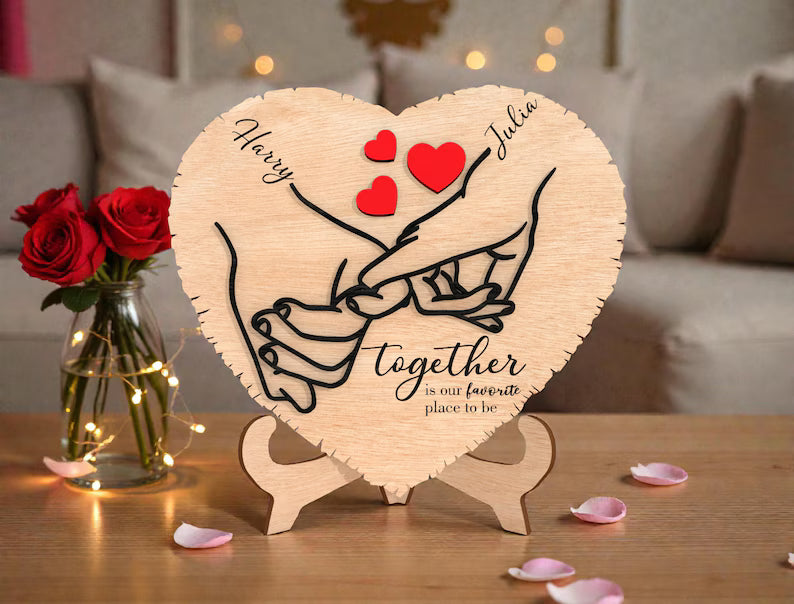 Personalized Heart Couple Wooden Table Decor